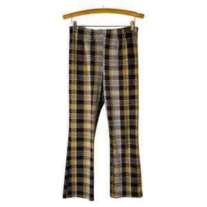 Free People black white burgundy plaid stretch flare crop high waisted pants 8